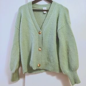 Fuzzy balloon sleeve cardigan